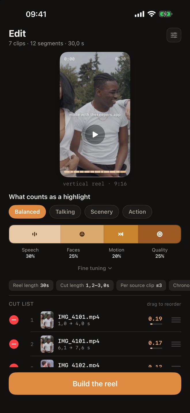 Edit screen in dark appearance